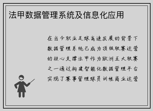 法甲数据管理系统及信息化应用